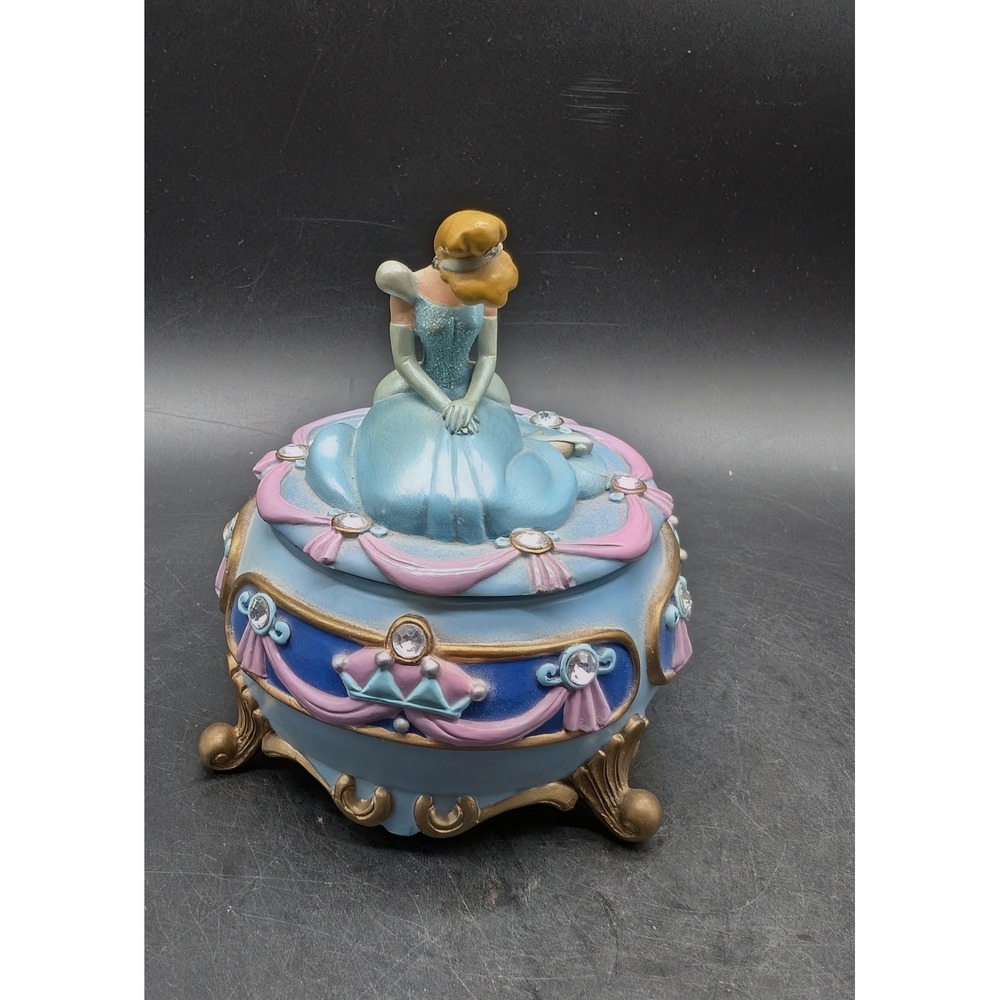 Disney Cinderella Trinket Box Figurine Blue Gown Faux Gemstone Jewelry Holder
